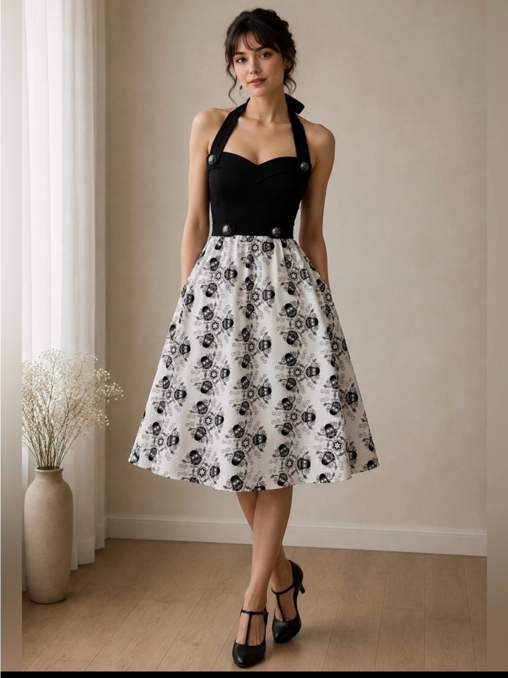 Disney Darth Vader Halter Fit-and-Flare Dress in Black and White